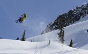 Reagan Sieg Jumps Snow Bike equipped with Fastway Footpegs